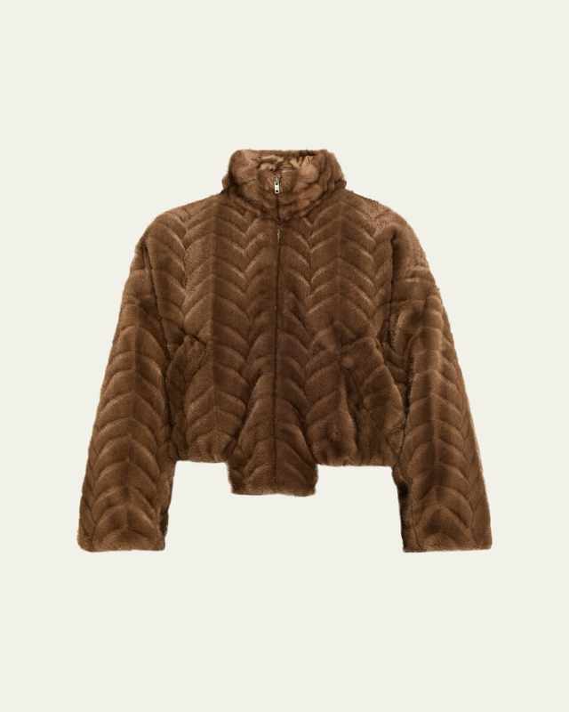 Cropped Faux Fur Bomber Jacket